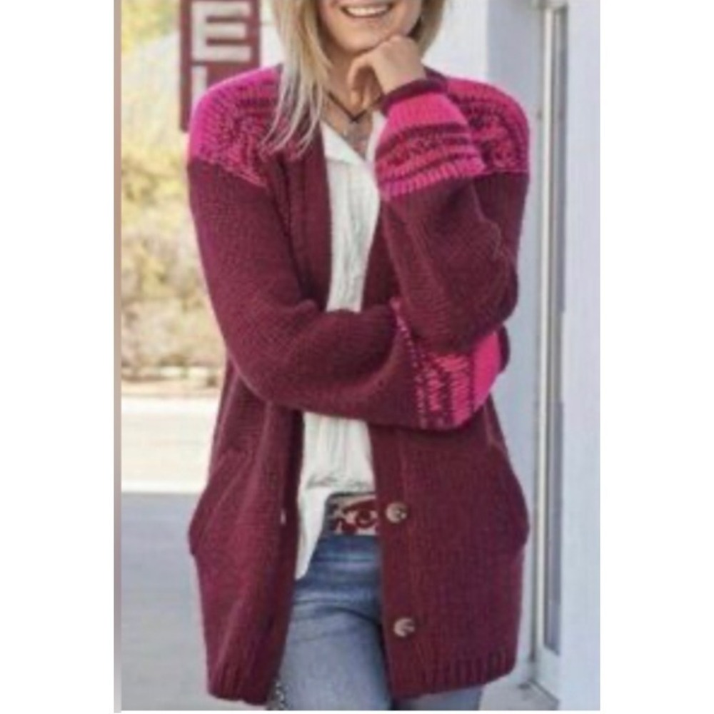 Sundance Wool Blend Chunky Knit Cardigan Sweater Size Small Oversized‎ Boho